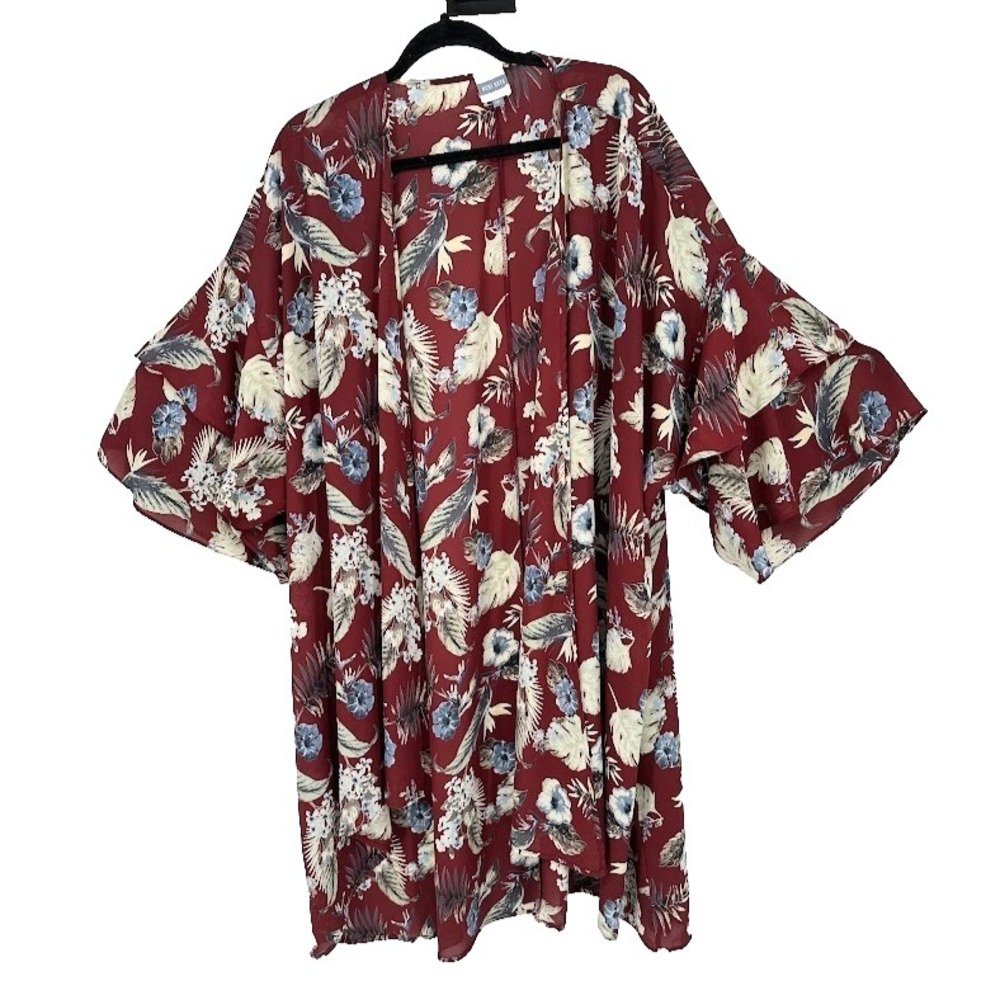 Meri Skye Floral Kimono Womens Size 4XL Open Long Flowy Duster USA Tropical Boho